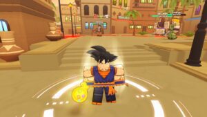 Goku Skin With Rod In Desert Town Anime Champions Simulator