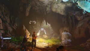 Ark Survival Ascended Group Raiding Cave Shooting At Bat