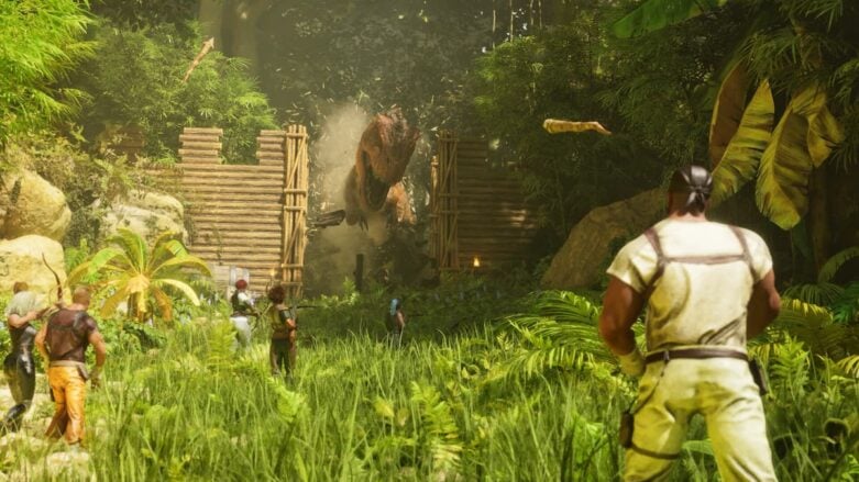 Ark Survival Ascended Dinosaur saindo do portão para matar pessoas