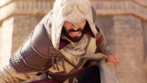 Assassins Creed Mirage Basim Landing And Looking Up Angrily