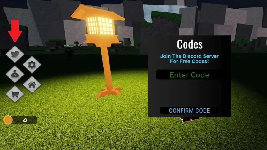 Entrada do código do Jujutsu Tycoon