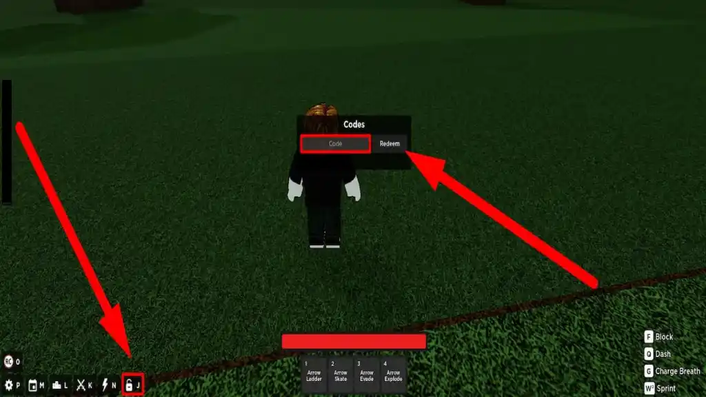 Caixa de texto de resgate de código para Roblox Rogue Demon