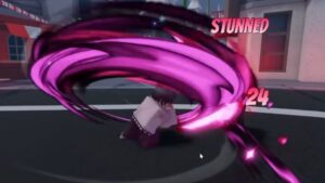 Roblox Aut Yuta Using A Sword Attack With A Purple Fire