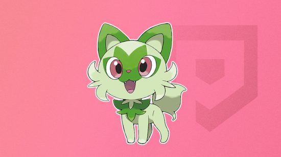 Imagem personalizada para o melhor guia de pokémon de gato com Sprigatito no meio da tela