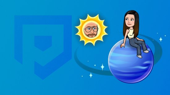 Planetas do Snapchat: Netuno na frente de um fundo azul