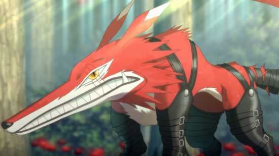 Jogos como Detroit Become Human: Digimon Survive, uma feroz criatura parecida com um lobo em uma floresta