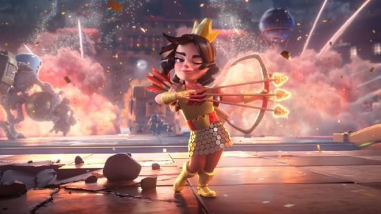 Clash Royale Princess: arte chave do jogo Clash Royale mostra a personagem princesa