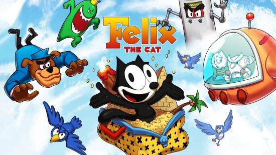 Rocket Knight e Felix the Cat remasterizados: arte principal de Felix the Cat mostrando-o pulando de um saco