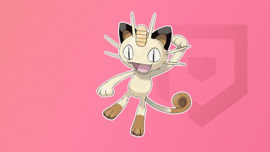 Imagem personalizada para o melhor guia de pokémon de gato com Meowth no meio da tela