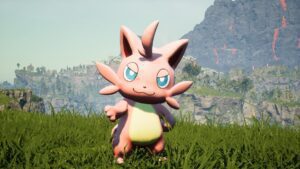 Palworld Meowth Looking Pal Pink In Grass