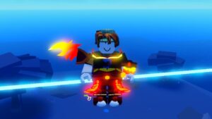 Blade Ball Roblox Avatar Decked Out In Fire Clothing All Flame With Phoenix Feather Coming Out Of Shoulder