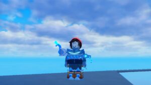 Blade Ball Roblox Avatar Decked Out In Water Clothing All Blue With Water Droplet Coming Out Of Shoulder