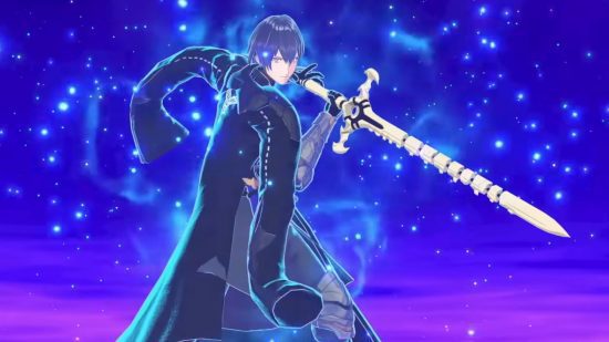 Captura de tela de Marth em uma névoa azul para o guia de personagens do Fire Emblem Engage