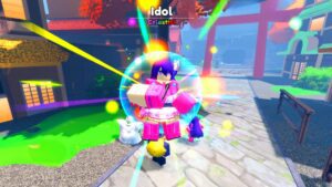 Anime Last Stand Idol Floating In Mid Air With A Blue Bubble Surrounding Her