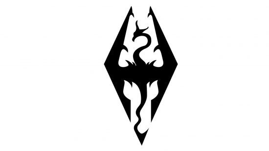 Versão em preto e branco do logotipo do Skyrim