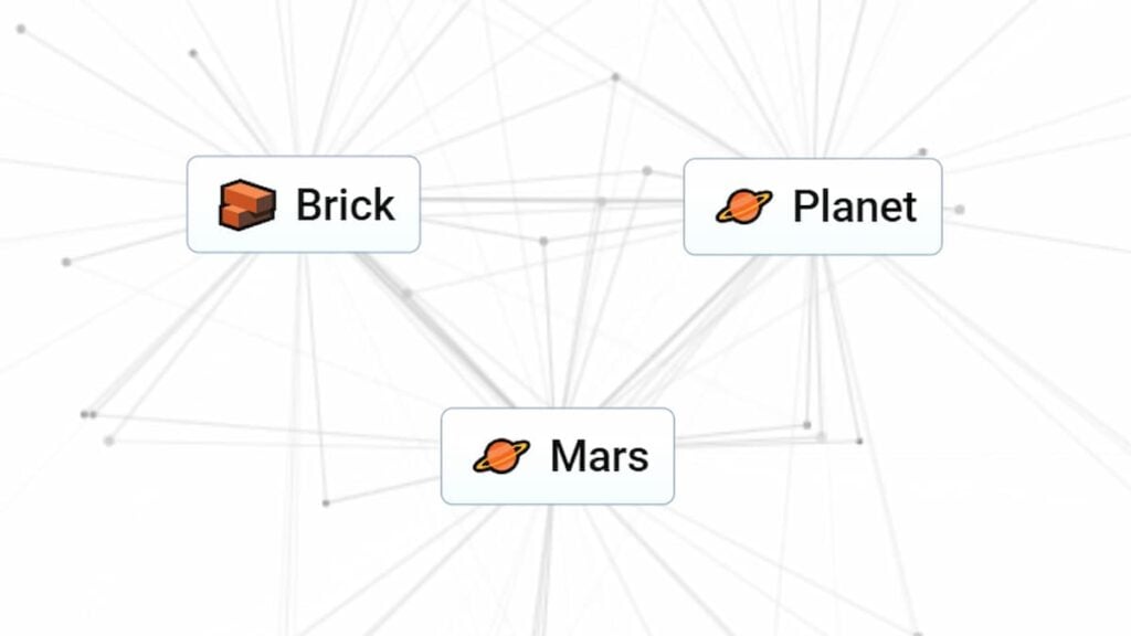 Imagem de nave infinita mostrando tijolos de Marte e planeta conectados por linhas