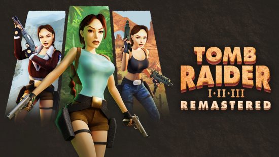 Jogos Tomb Raider: Três Lara Crofts diferentes estavam lado a lado com o logotipo do jogo à direita deles