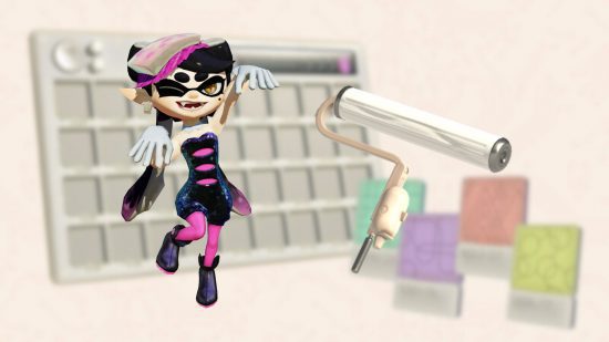 Paletas Splatoon 3 Side Order: Callie e sua arma sobre o fundo de uma paleta