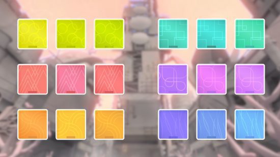 Todos os emblemas do Splatoon 3 Side Order no conjunto de chips coloridos