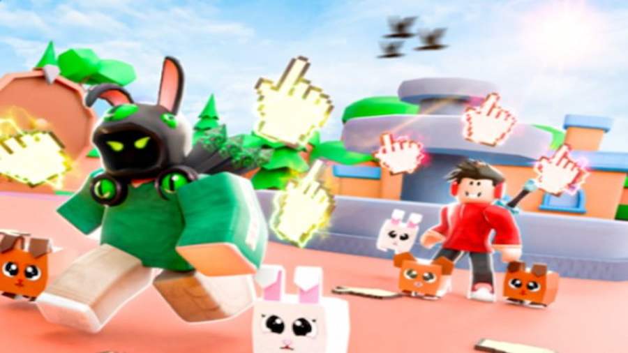 Personagem correndo com animal de estimação na Roblox Clicker League