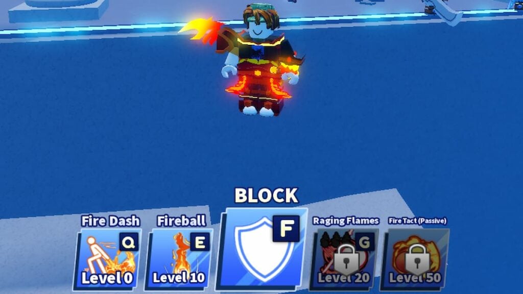 Blade Ball Fire Habilidades Roblox Avatar parado ali com roupas de chamas