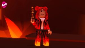 Adopt Me An Avatar Dressed In Fire Clothing Holding Burnt Bites Bait In Their Right Hand