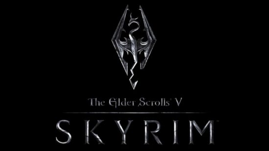 Logo clássico do Skyrim com o texto do título do jogo embaixo