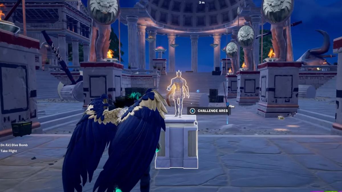 Desafie um chefe olímpico em um altar Fortnite