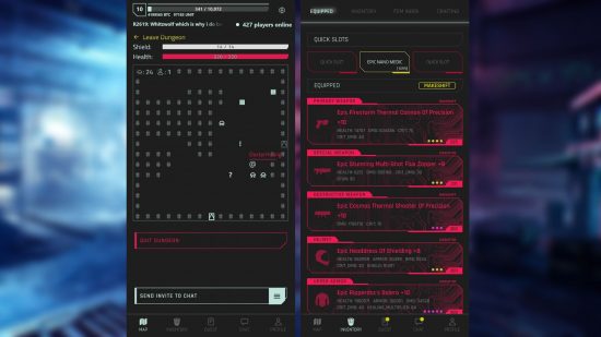 Duas capturas de tela de jogos cyberpunk - CyberCode Online mostrando o jogo baseado em texto