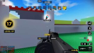 Gunfight Arena Holding A Machine Gun As Points Appear