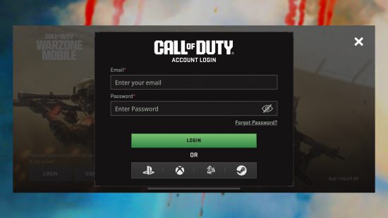 Captura de tela da página de login do guia de classificação de Call of Duty: Warzone Mobile