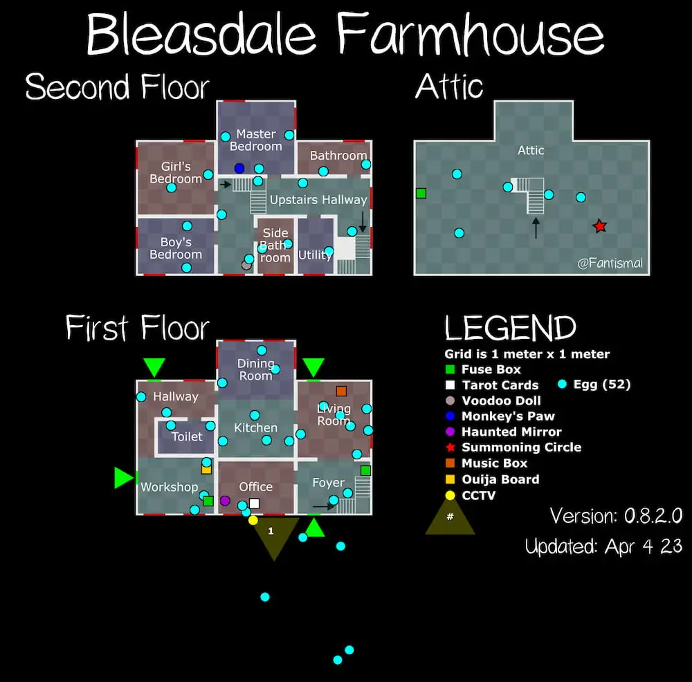 Mapa Bleasdale Farmhouse, com 52 ovos de Páscoa