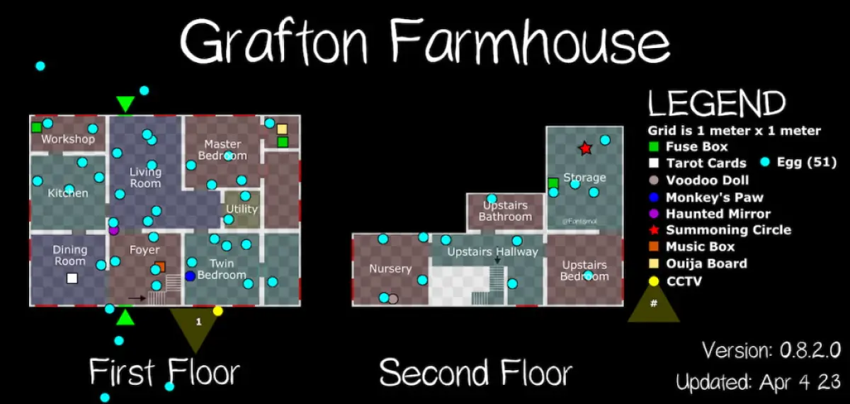 Mapa Grafton Farmhouse, com 43 ovos de Páscoa