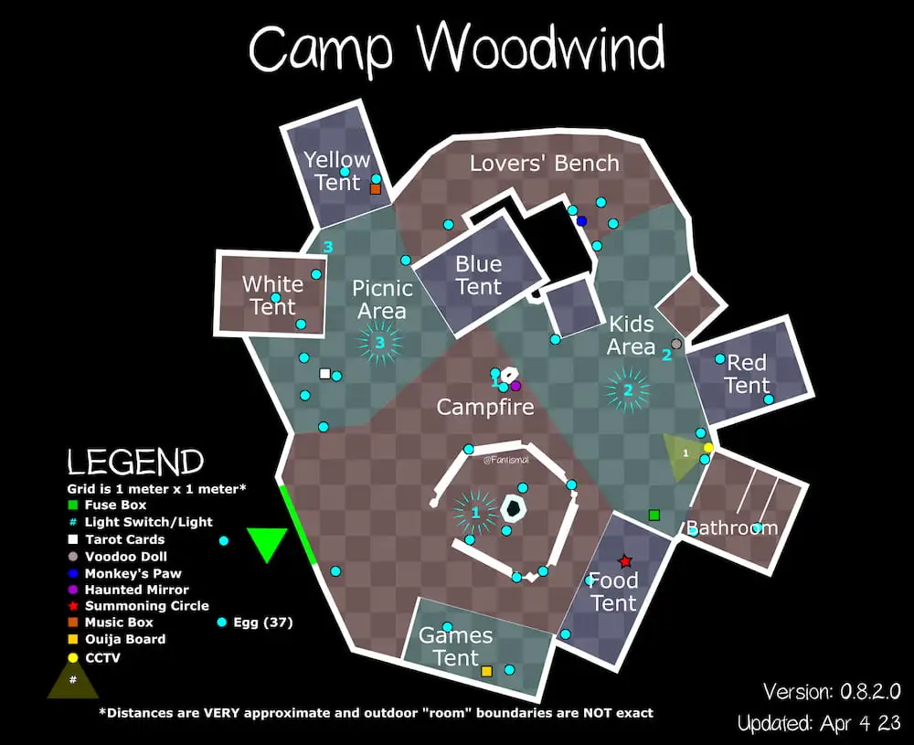 Mapa Camp Woodwind, com 37 Ovos de Páscoa