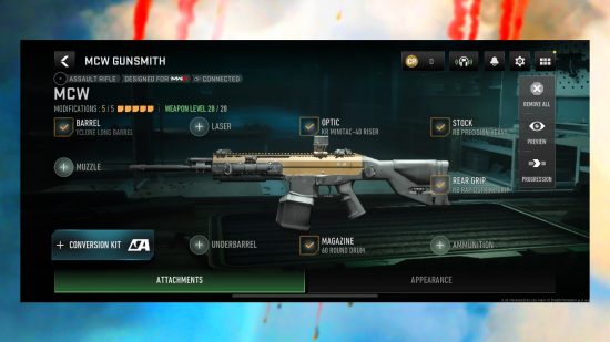 Captura de tela do guia dos melhores carregamentos do Call of Duty Warzone Mobile com a arma MWC na tela