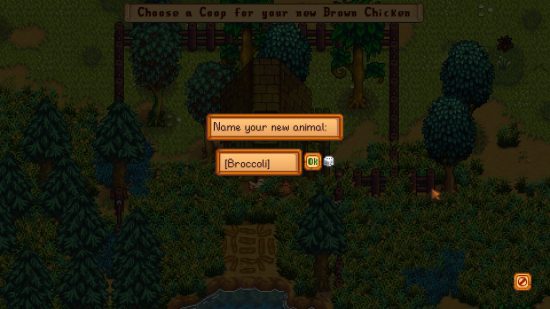Códigos de item de Stardew Valley – uma caixa de texto com um código de item no jogo