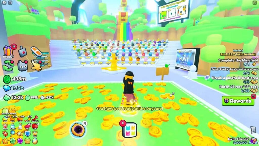 Pet Simulator 99 Rainbow Road atrás de toneladas de ovos