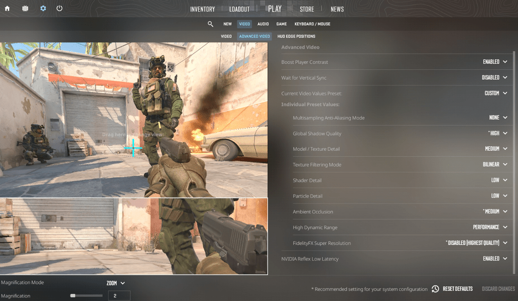 Configurações avançadas de vídeo CS2