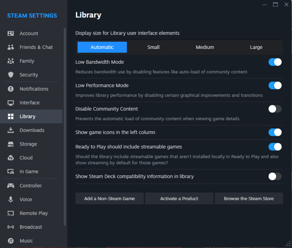 Configurações da biblioteca CS2 Steam