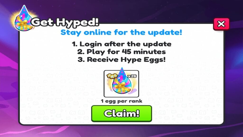 Instruções do Pet Simulator 99 Hype Eggs
