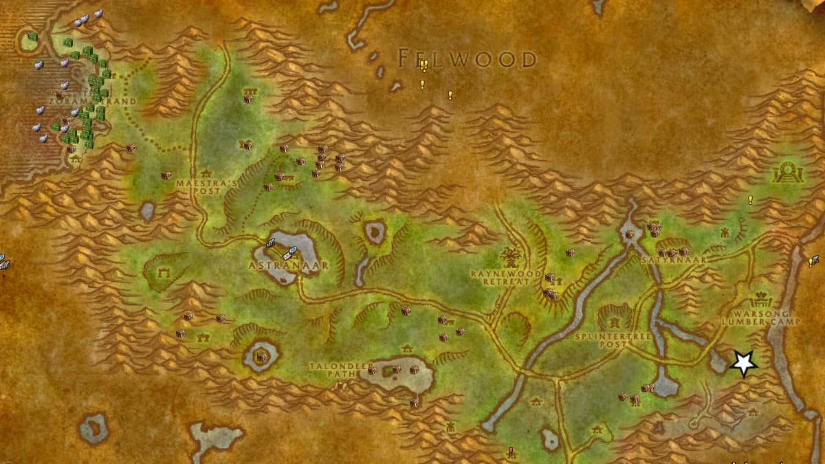 Mapa da fusão do pesadelo em Ashenvale WoW SoD