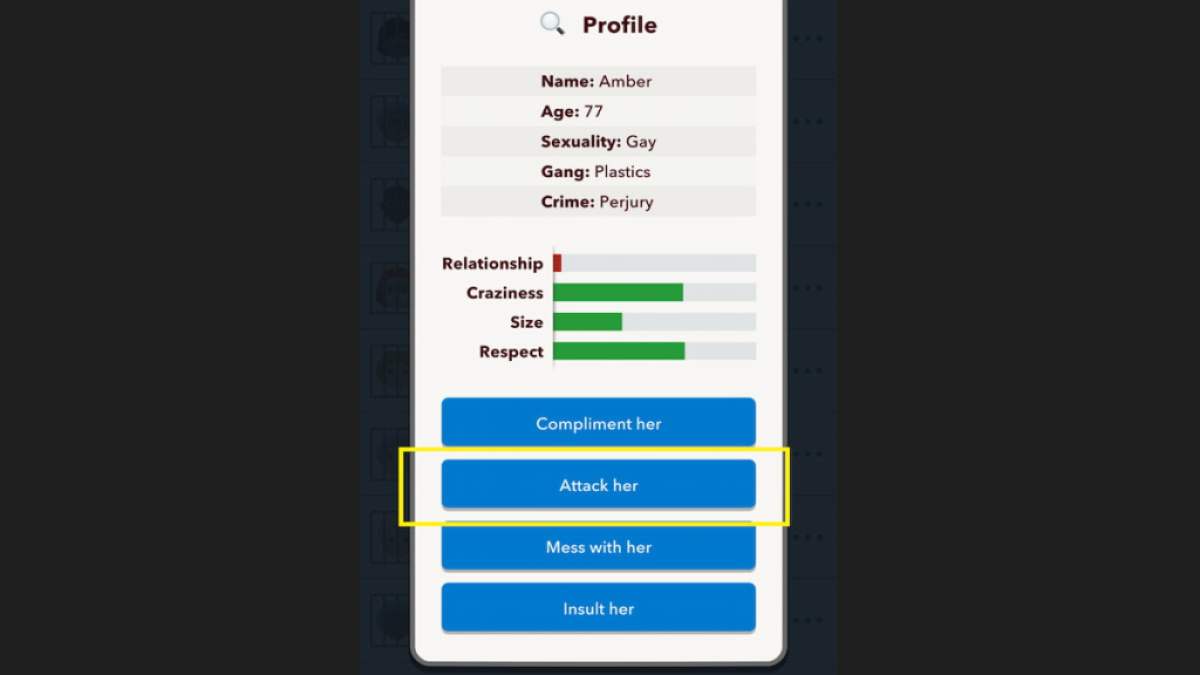 Uma captura de tela da opção de atividade de prisioneiros no BitLife