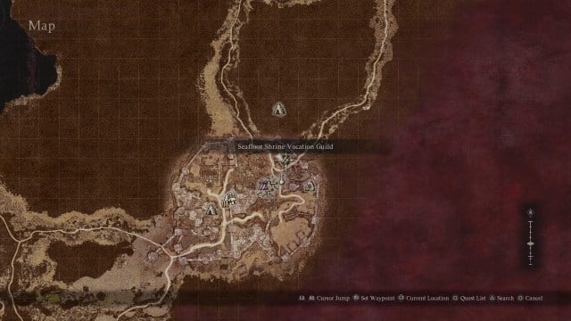 Localização da guilda profissional do santuário dos fundos marinhos em Dragon's Dogma 2