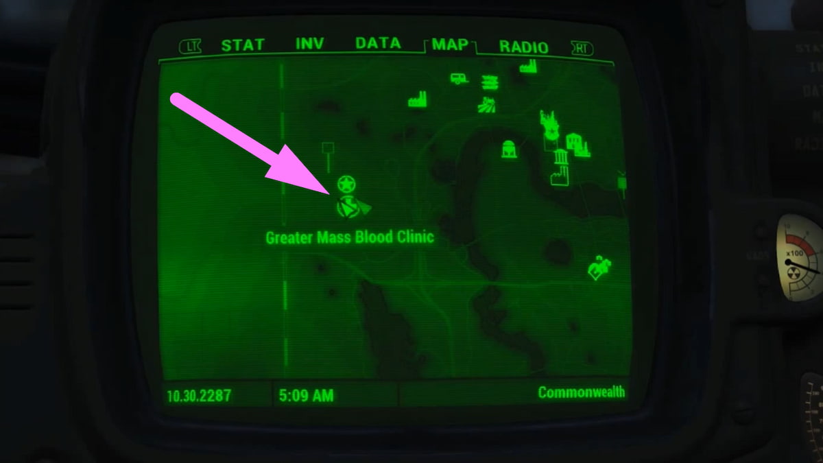 Localização exata no mapa do rifle Syringer em Fallout 4