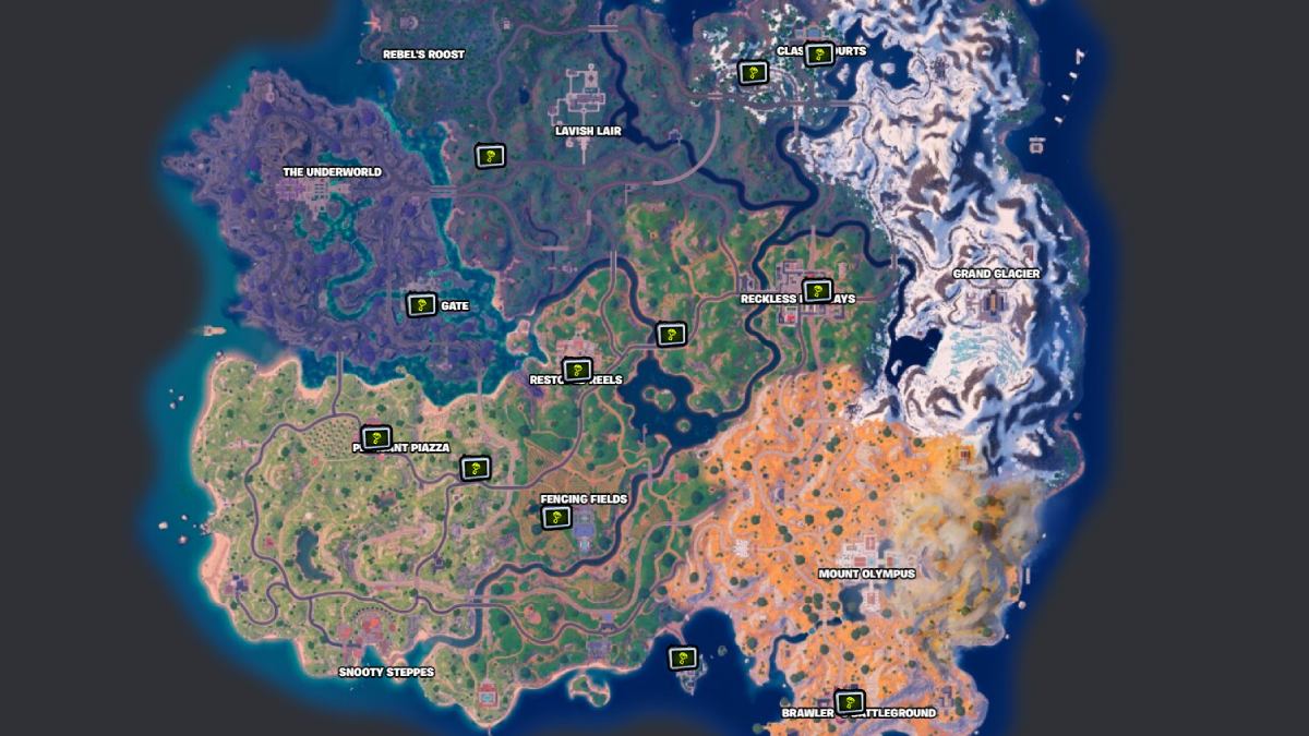 Locais do Fortnite Supply Shadow Briefing marcados no mapa