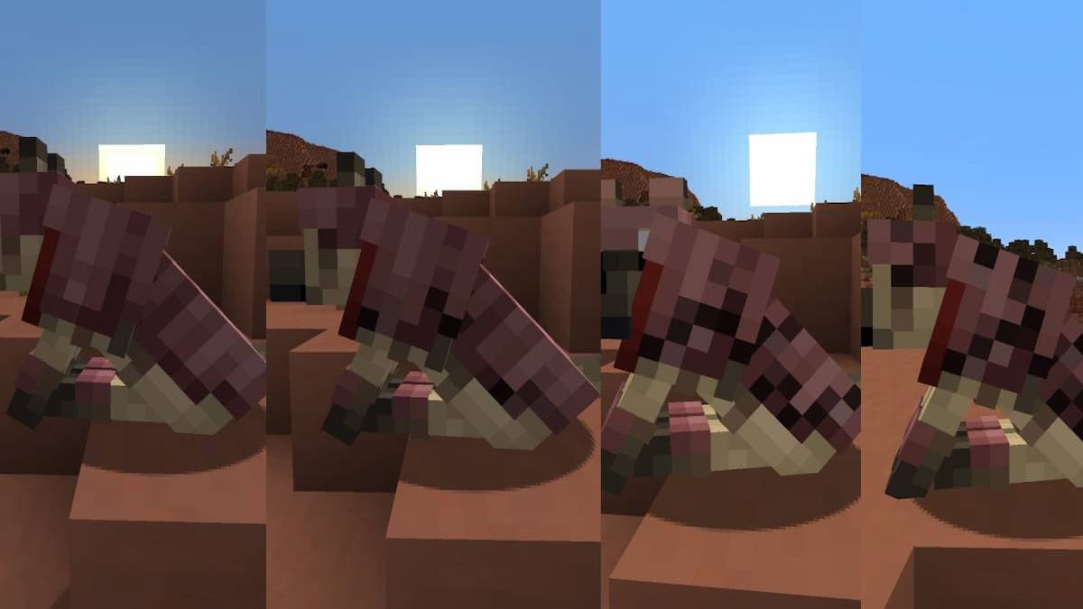 Os quatro níveis de dano da Wolf Armor no Minecraft.
