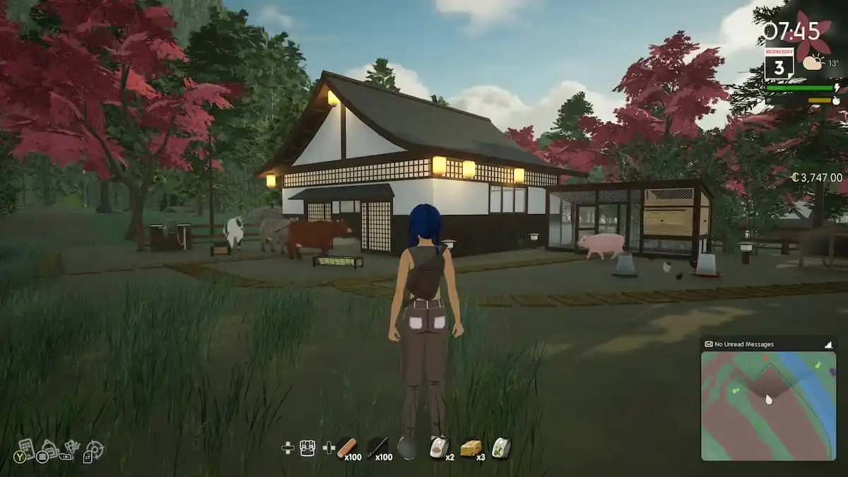 uma captura de tela mostrando o gado e o celeiro de um jogador em SunnySide