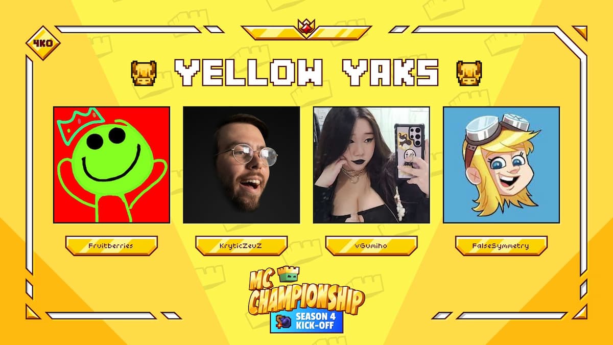 A equipe Yellow Yaks para a 4ª temporada do MC Championships.