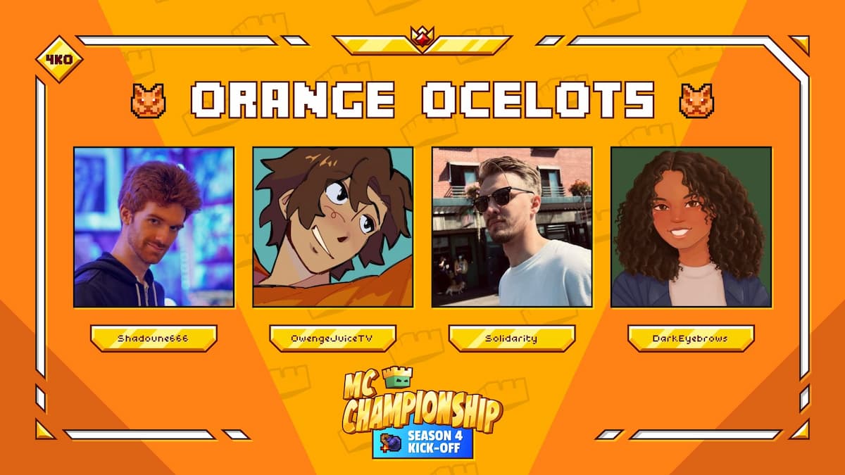 A equipe Orange Ocelots para a 4ª temporada do MC Championships.