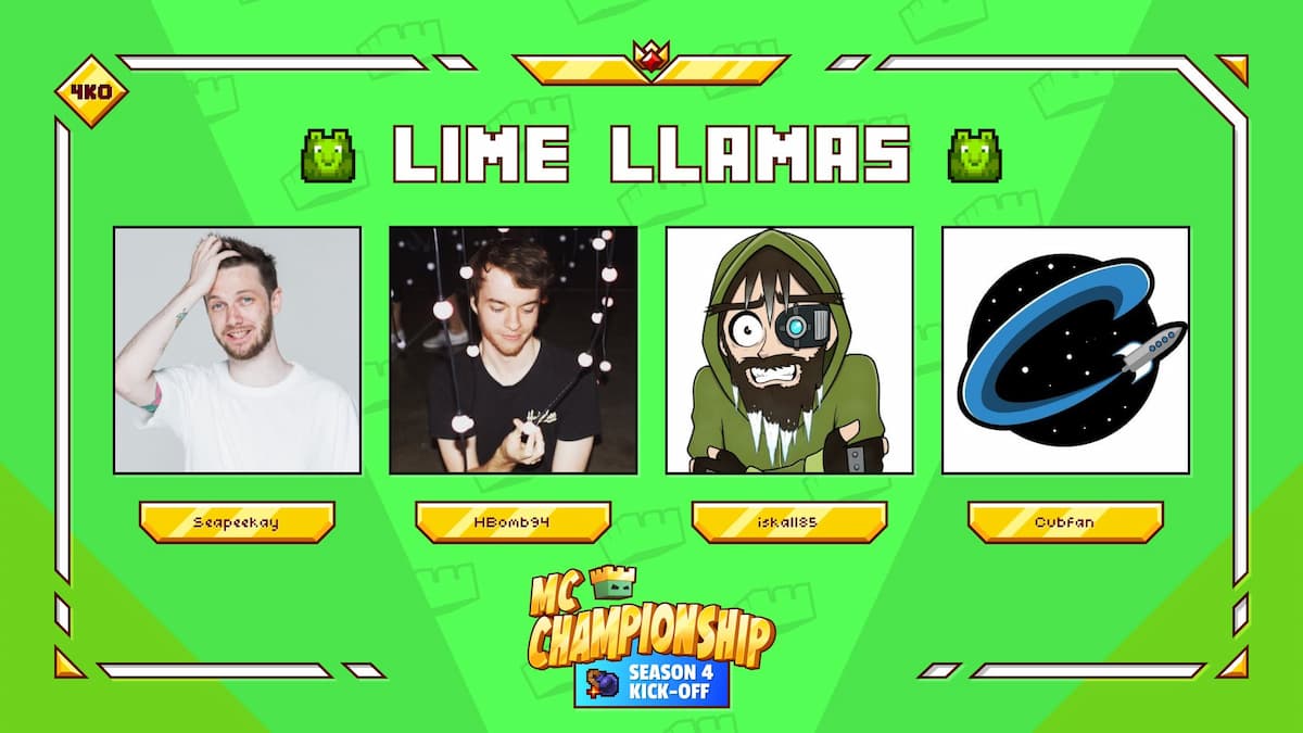 A equipe Lime Llamas para a 4ª temporada do MC Championships.